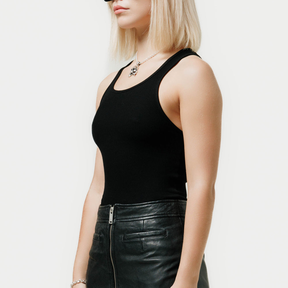 Black leather mini skirt with zippers best sale