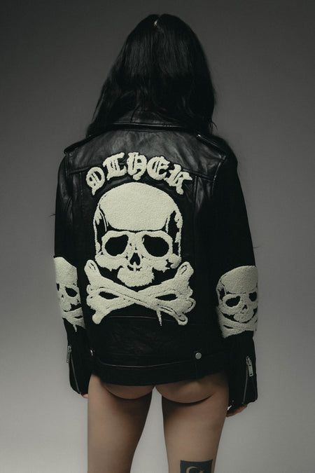 The Skull & Crossbones Patch Deuce Biker Jacket - Vintage Black