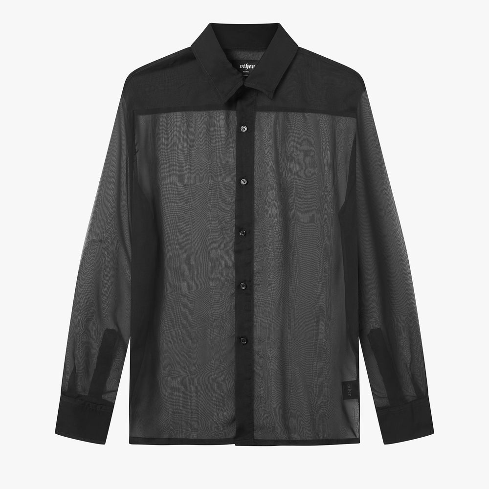 mens sheer black dress shirt Black Semi-Sheer Long Sleeve Shirt 3XL / Black / COTTON
