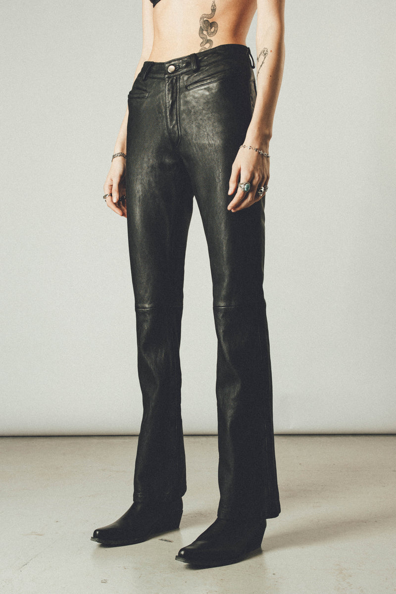 O24 Flared Leather Pants - Vintage Black