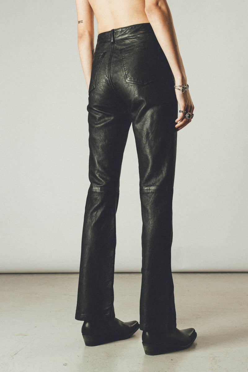 O24 Flared Leather Pants - Vintage Black