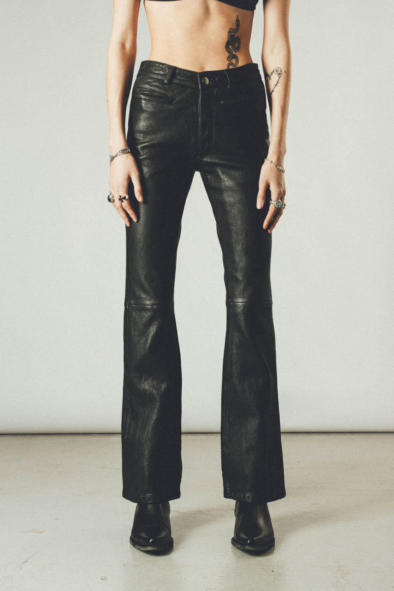 O24 Flared Leather Pants - Vintage Black