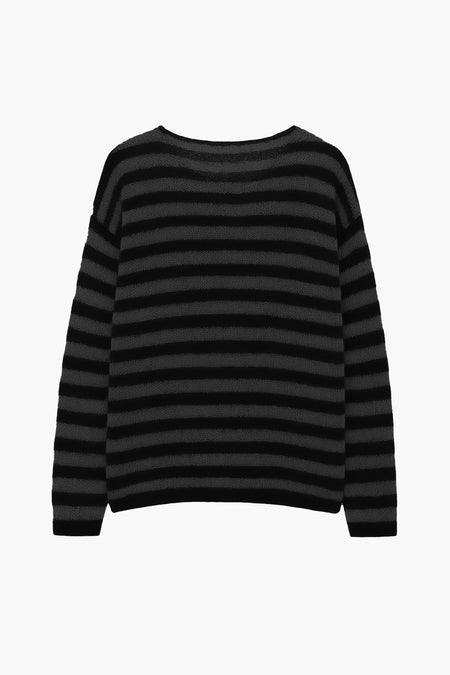 OVERSIZED CLASSIC STRIPE NAVARRO JUMPER - BLACK & GUN METAL GREY