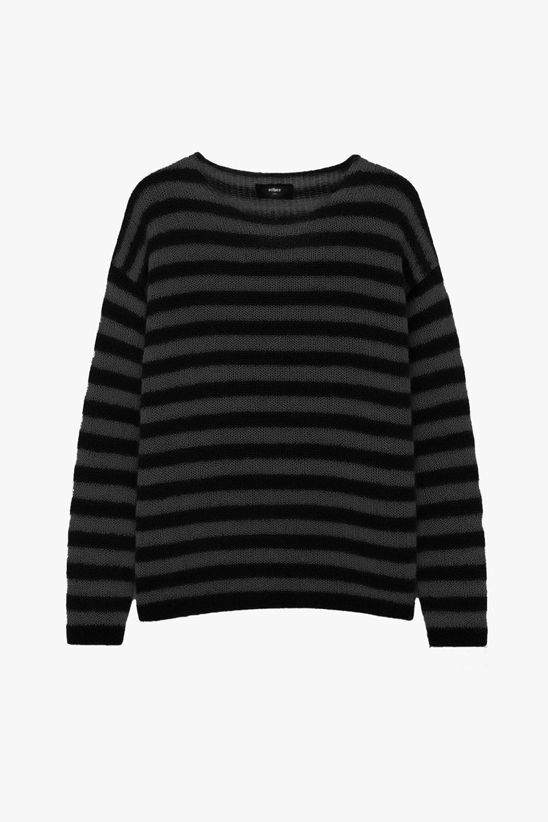 OVERSIZED CLASSIC STRIPE NAVARRO JUMPER - BLACK & GUN METAL GREY