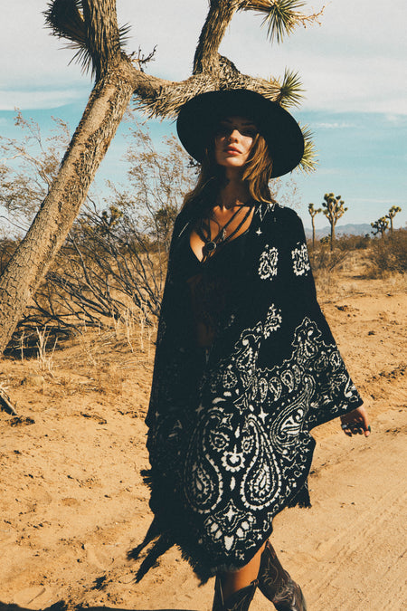 Western Poncho | Black Paisley