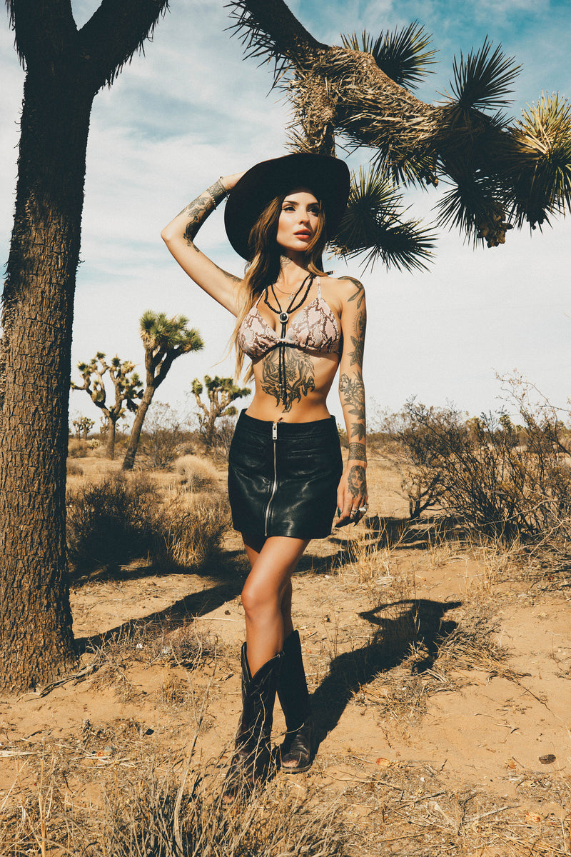 Snakeskin Faux Leather Bra | Pink Blush