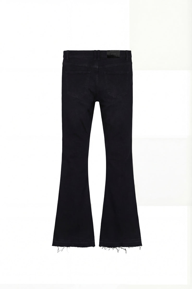 O32 Raw Edge Flared Jeans - Jet Black