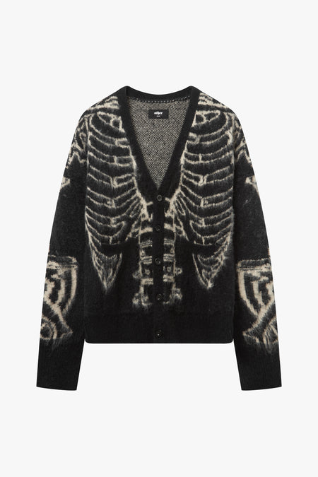 Boxy Reverse Skeleton Brush Knit Cardigan