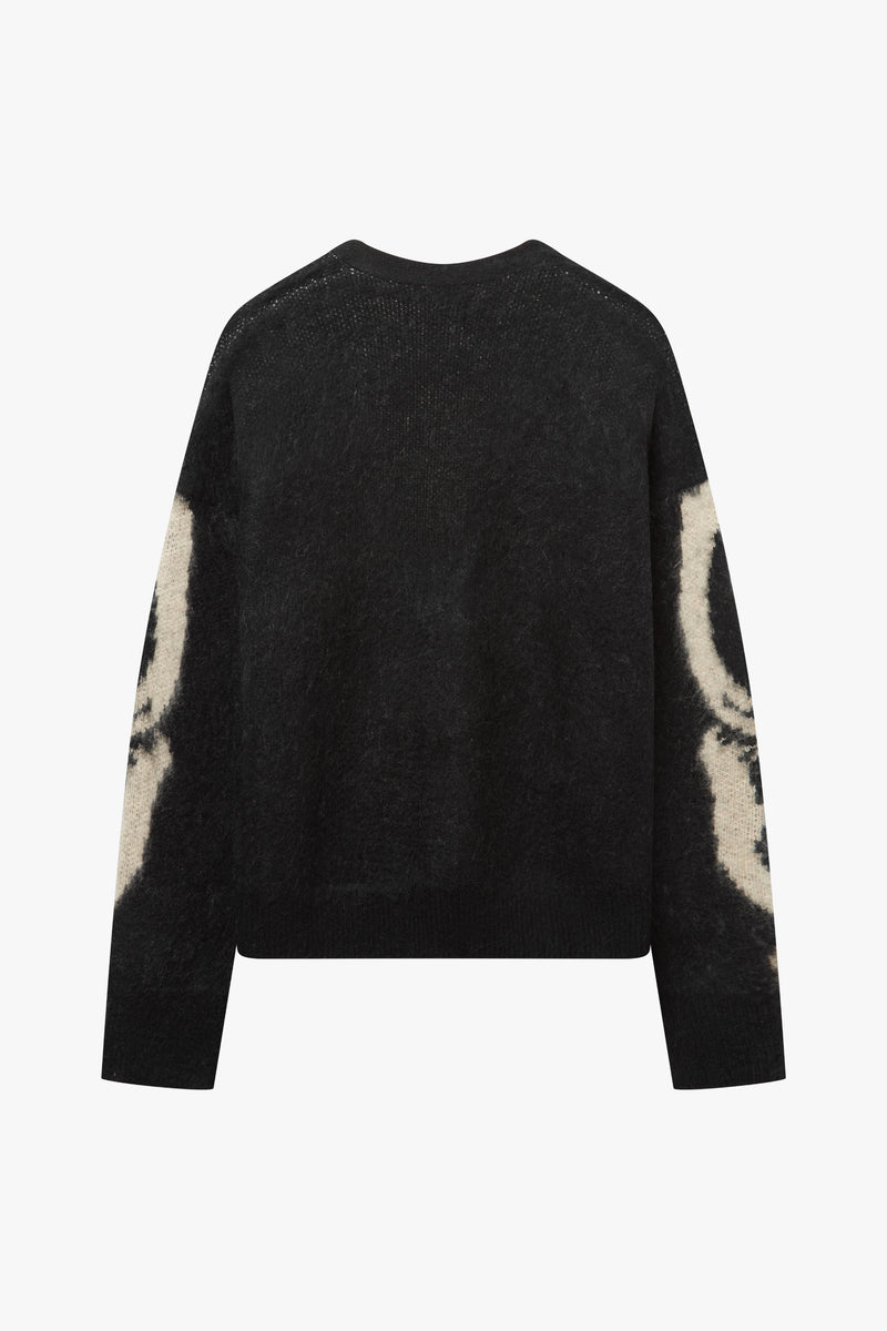 Skeleton Brushed Mohair Knit Cardigan  - Black