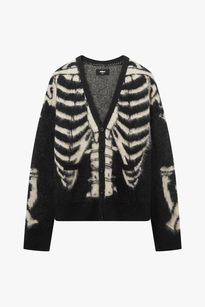 Skeleton Brushed Mohair Knit Cardigan  - Black