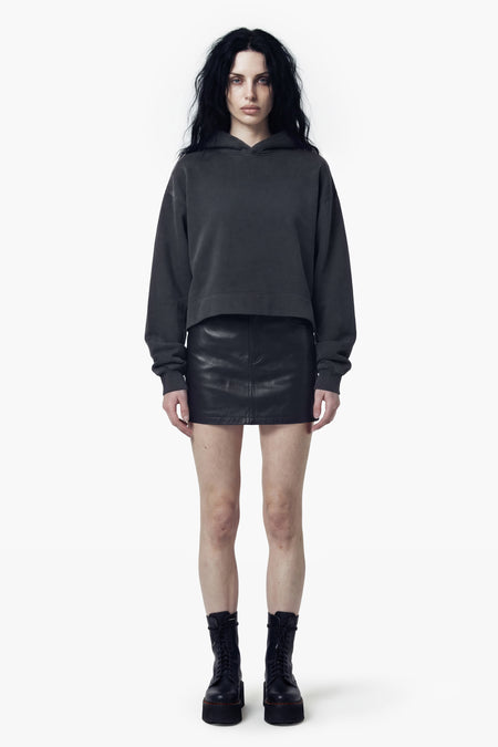 Vintage Issue Oversized Petit Cropped Hoodie - Vintage Black