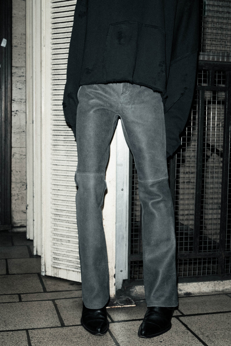 O24W Flared Leather Pants - Distressed Black