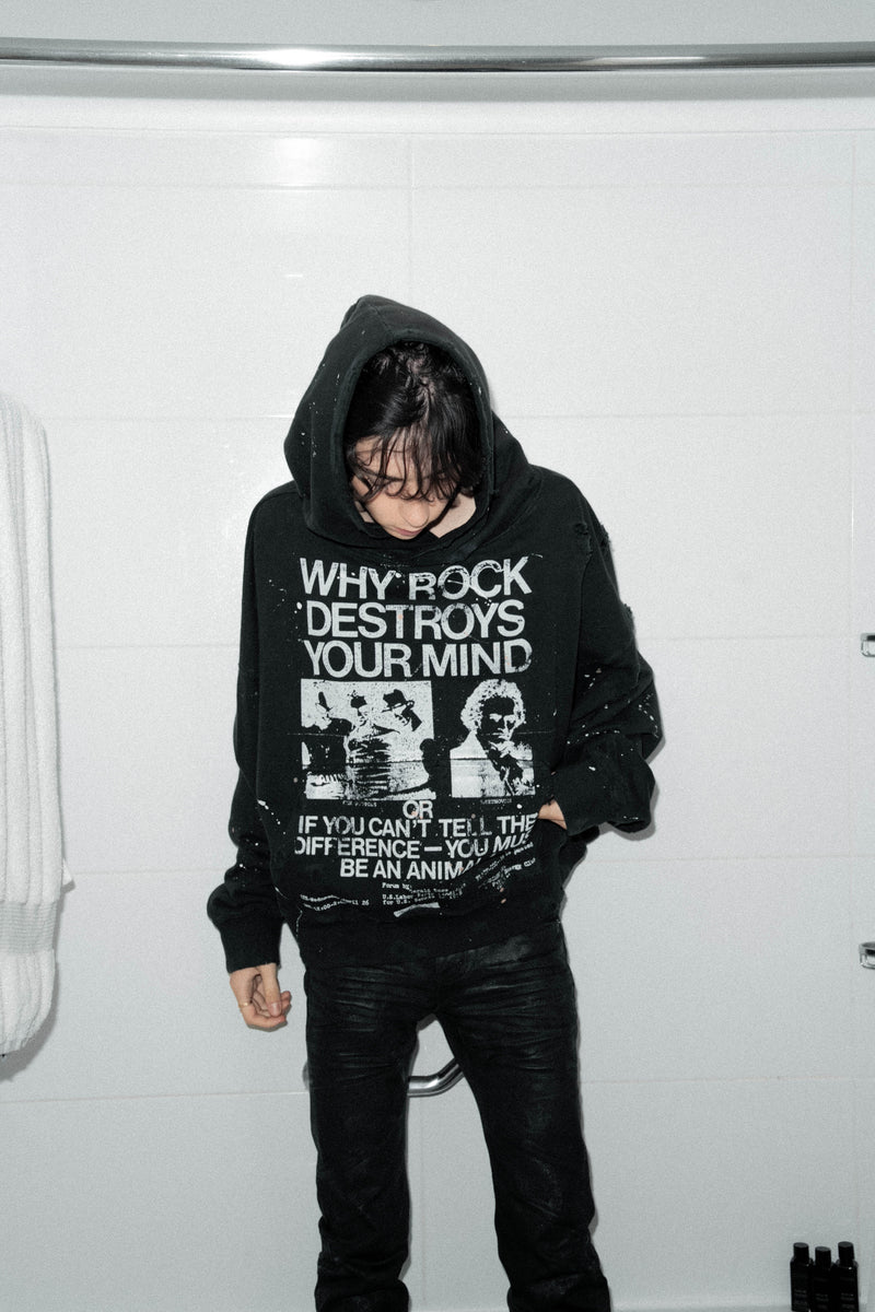 Rock Music Destroys Print Studio Hoodie - Aged black - Women