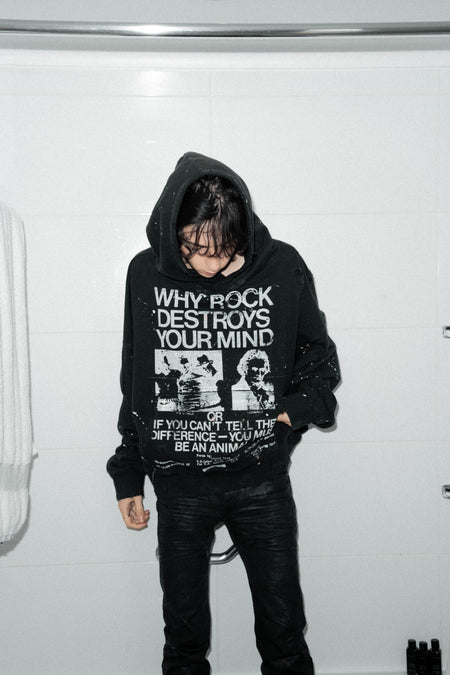 Rock Music Destroys Print Studio Hoodie - Aged black