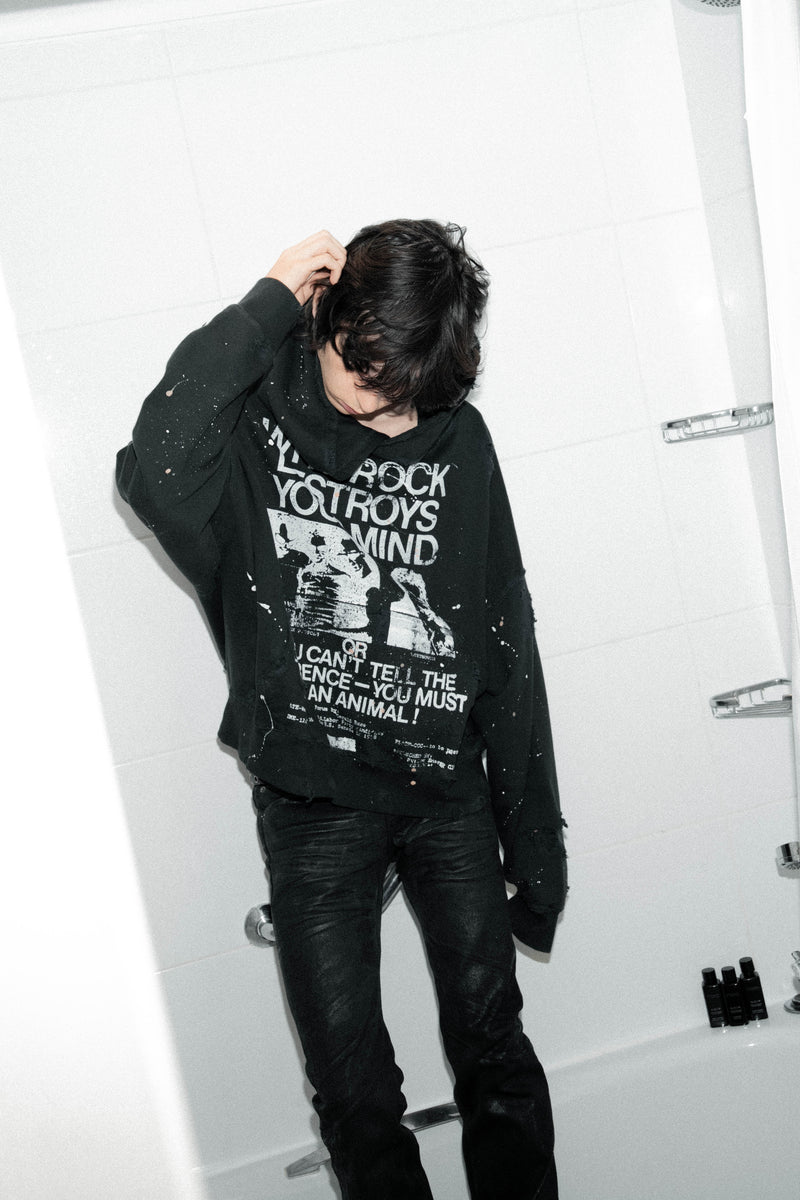 Rock Music Destroys Print Studio Hoodie - Aged black - Women
