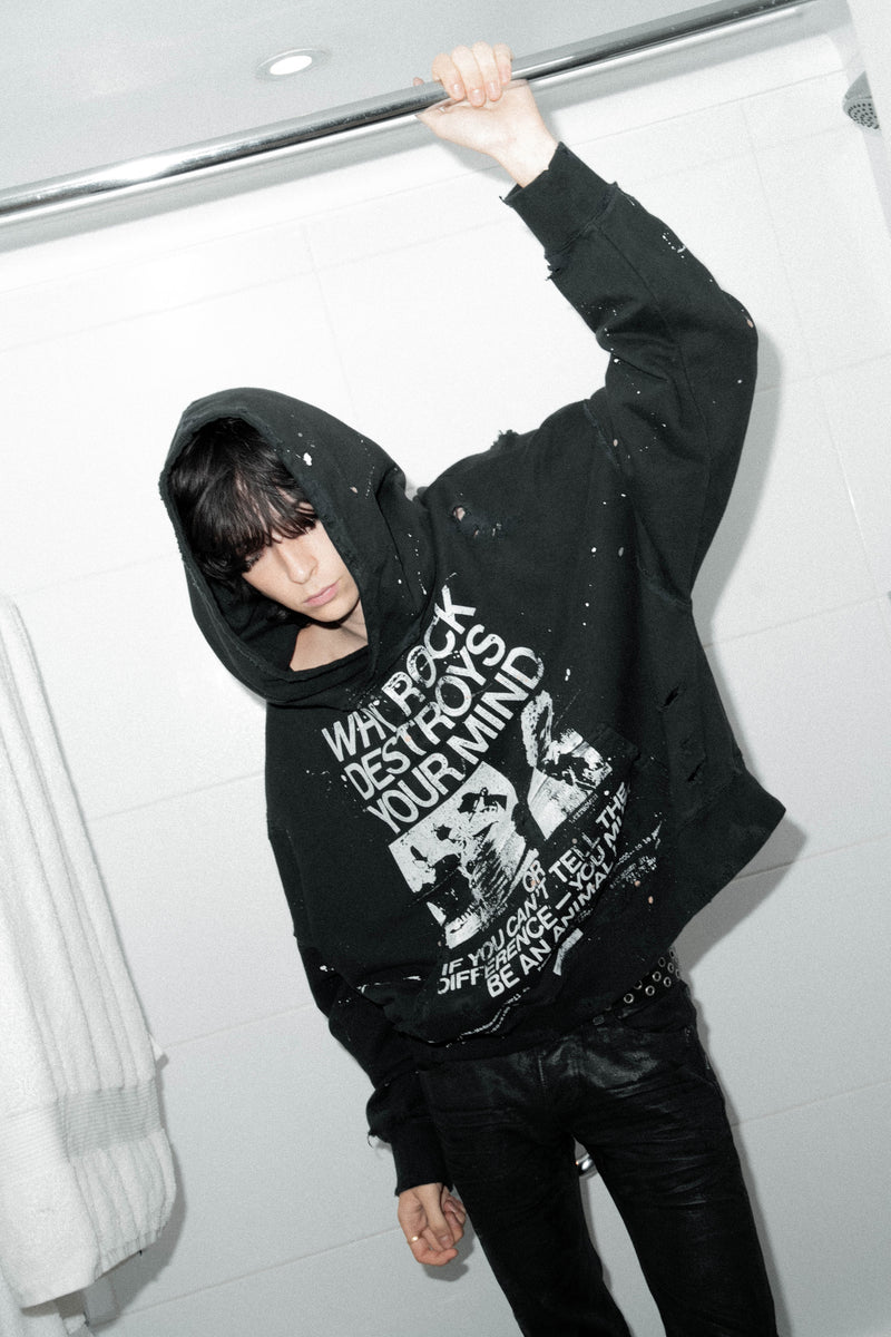 Rock Music Destroys Print Studio Hoodie - Aged black - Women