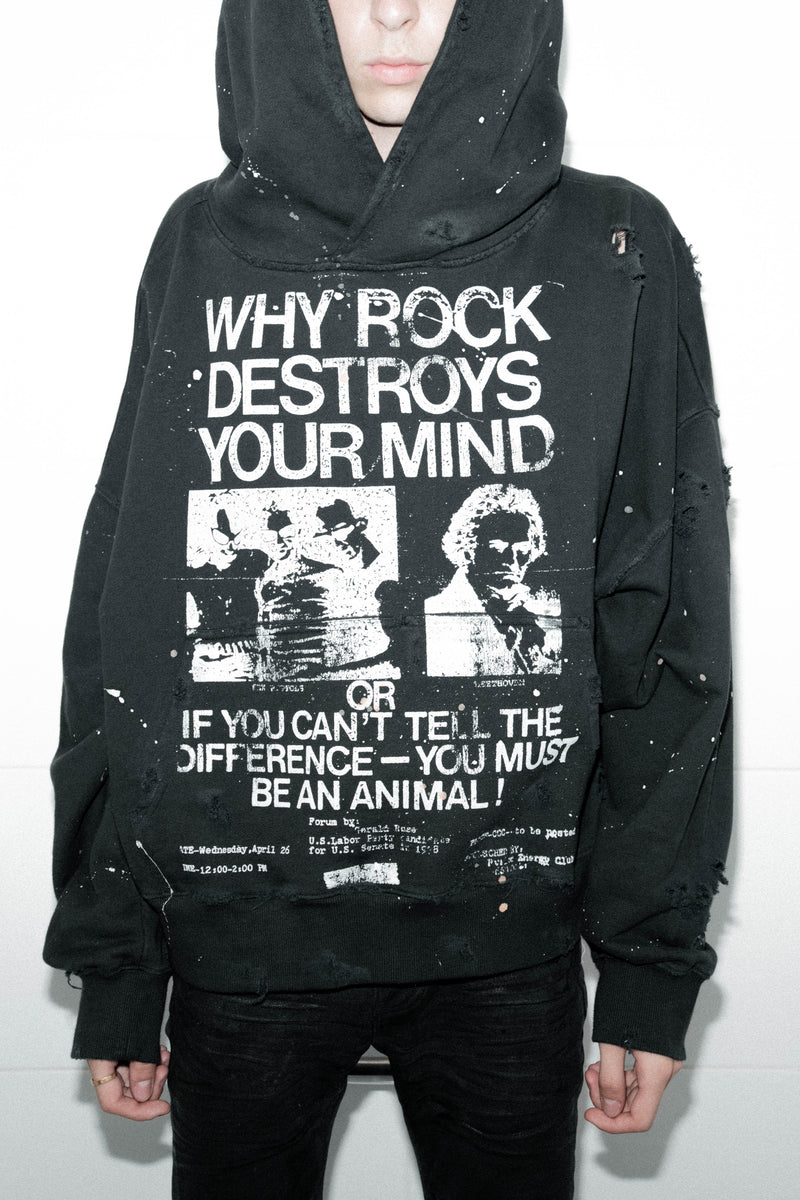 Rock Music Destroys Print Studio Hoodie - Aged black - Women