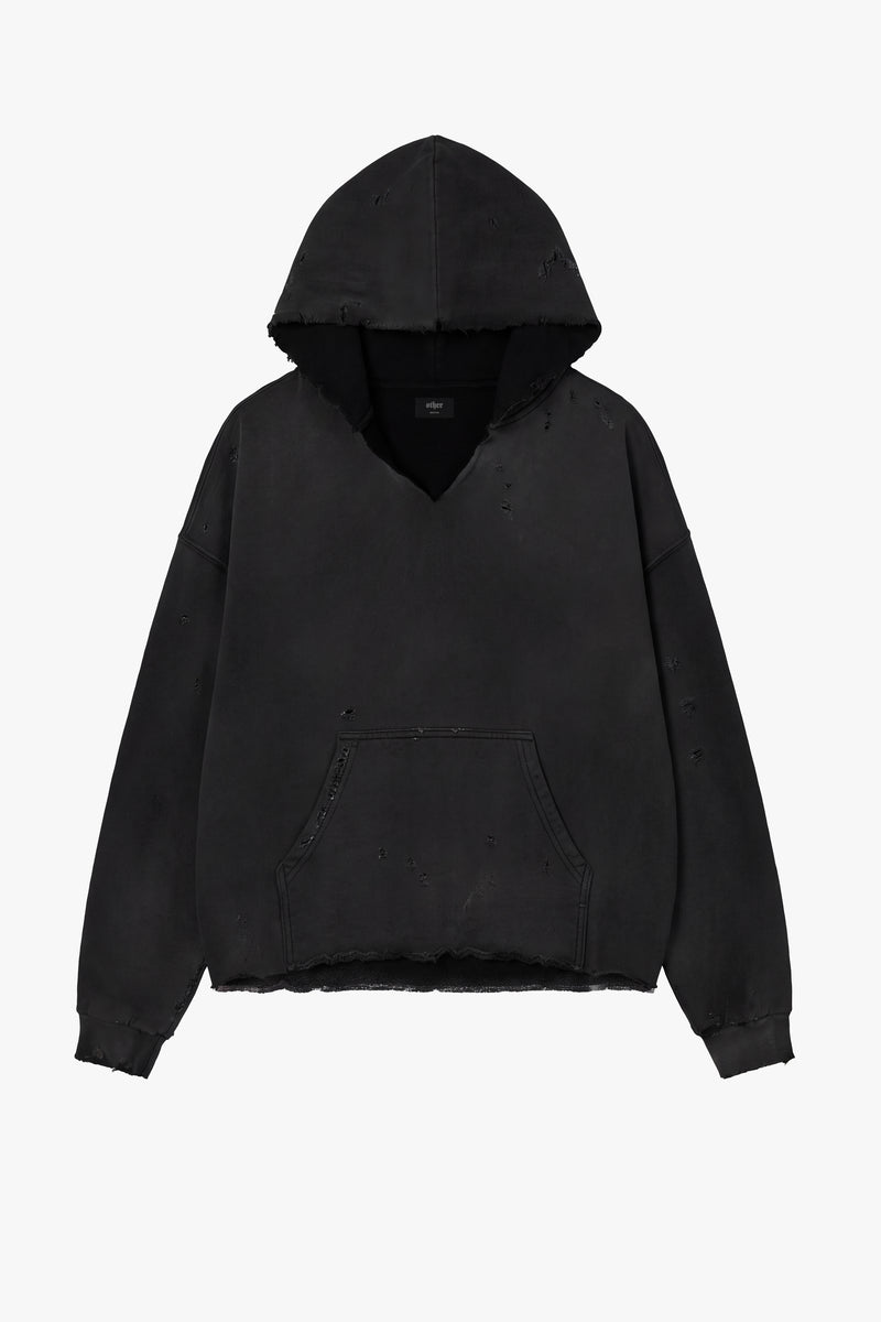 Distressed Hoodie - Aged Black
