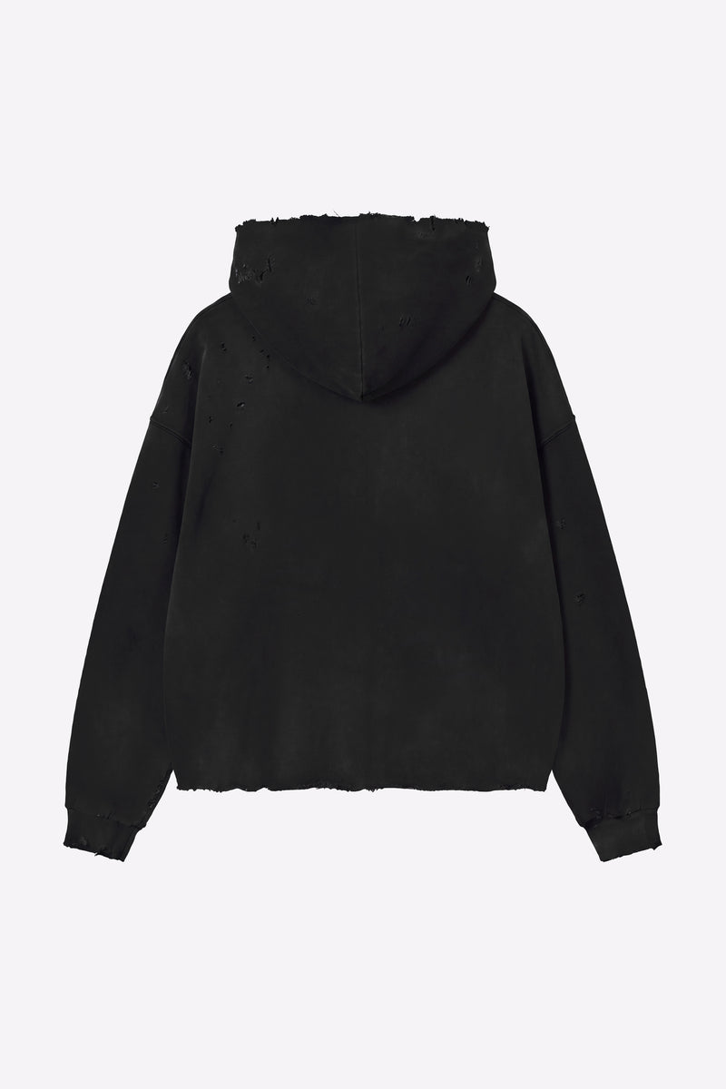 Distressed Hoodie - Aged Black