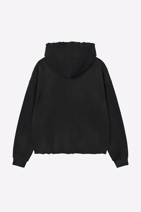 Distressed Hoodie - Aged Black
