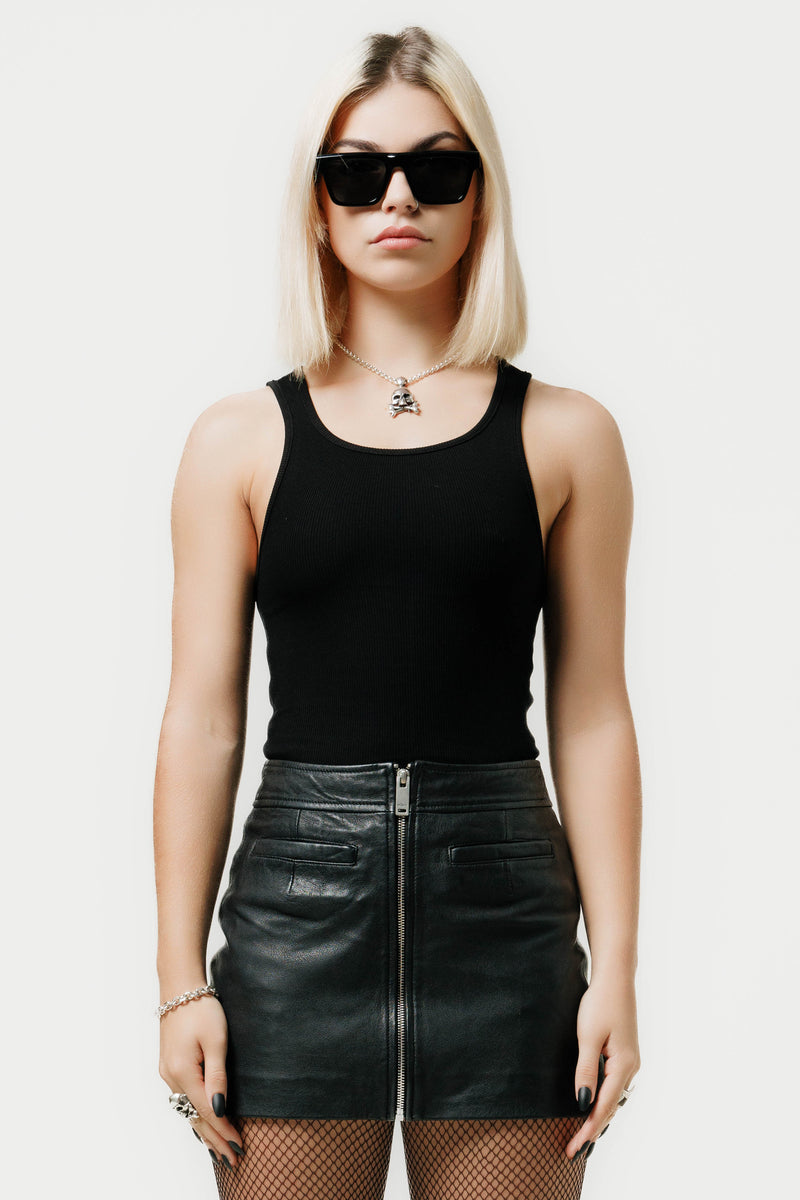 The Lita Zip Ultra Mini Skirt | Black Leather