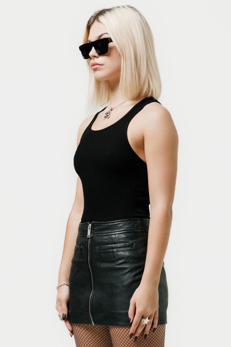 The Lita Zip Ultra Mini Skirt | Black Leather