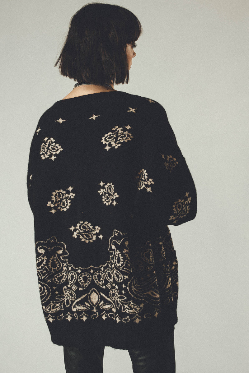 BANDANA OVERSIZED BRUSHED CARDIGAN - WOMEN