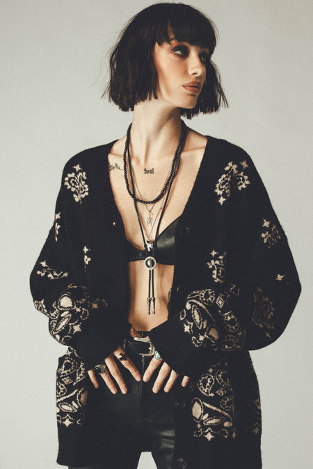 BANDANA OVERSIZED BRUSHED CARDIGAN - WOMEN