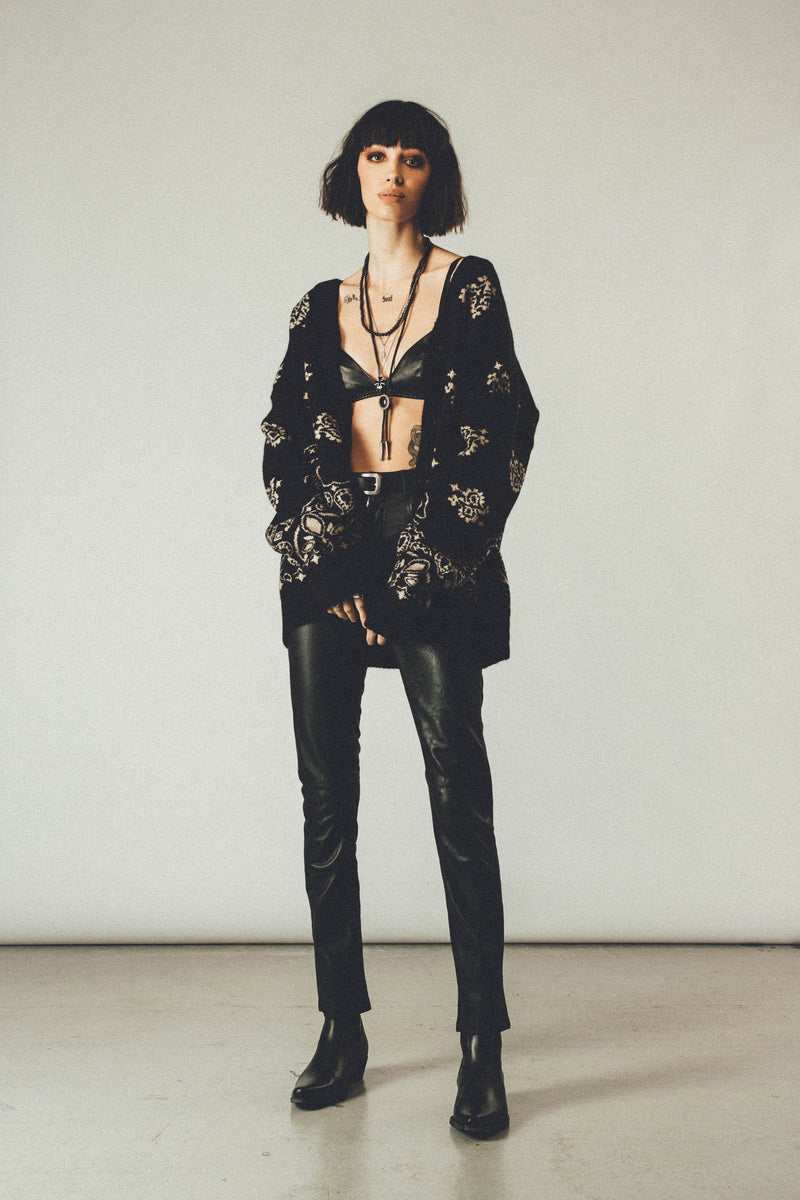 BANDANA OVERSIZED BRUSHED CARDIGAN - WOMEN