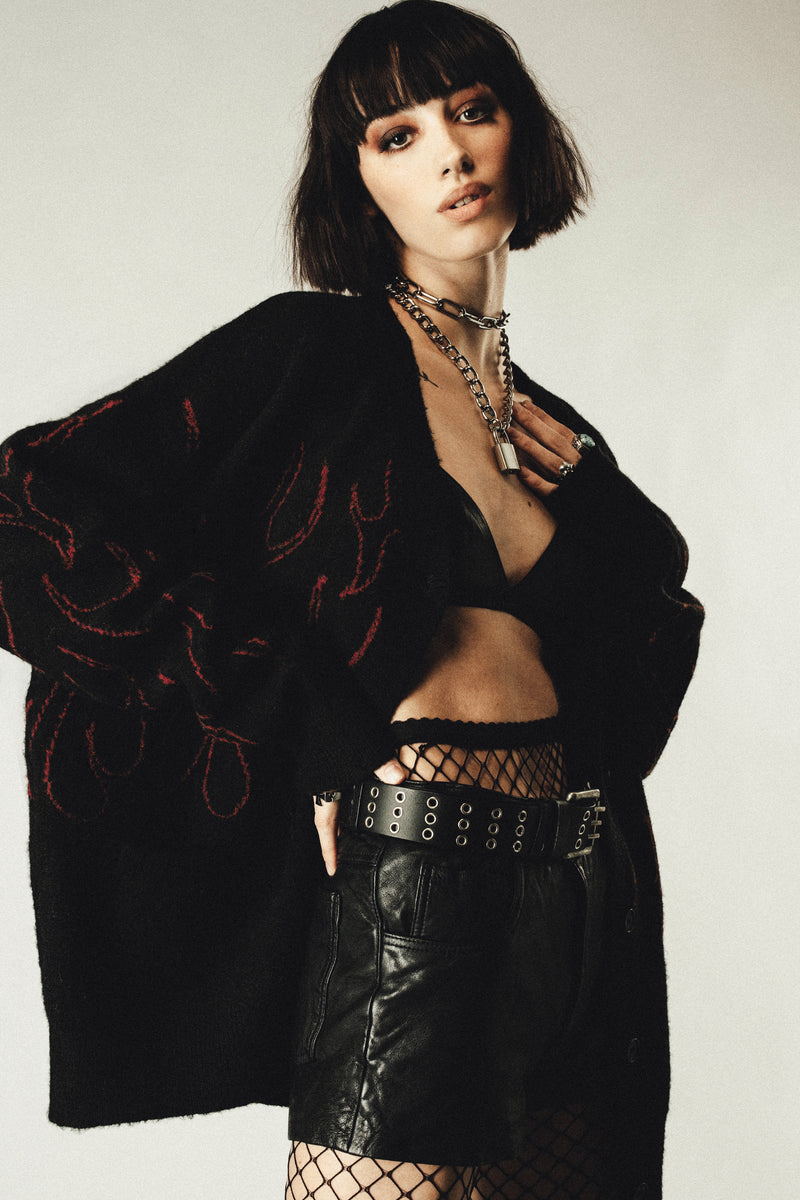 FLAME OVERSIZED CARDIGAN - RED - WOMENS