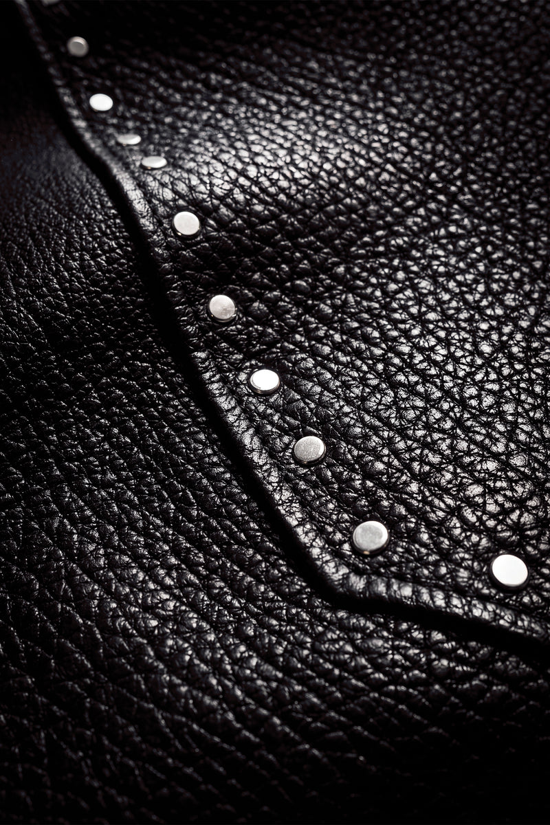 Studded Western Leather Jacket - Black