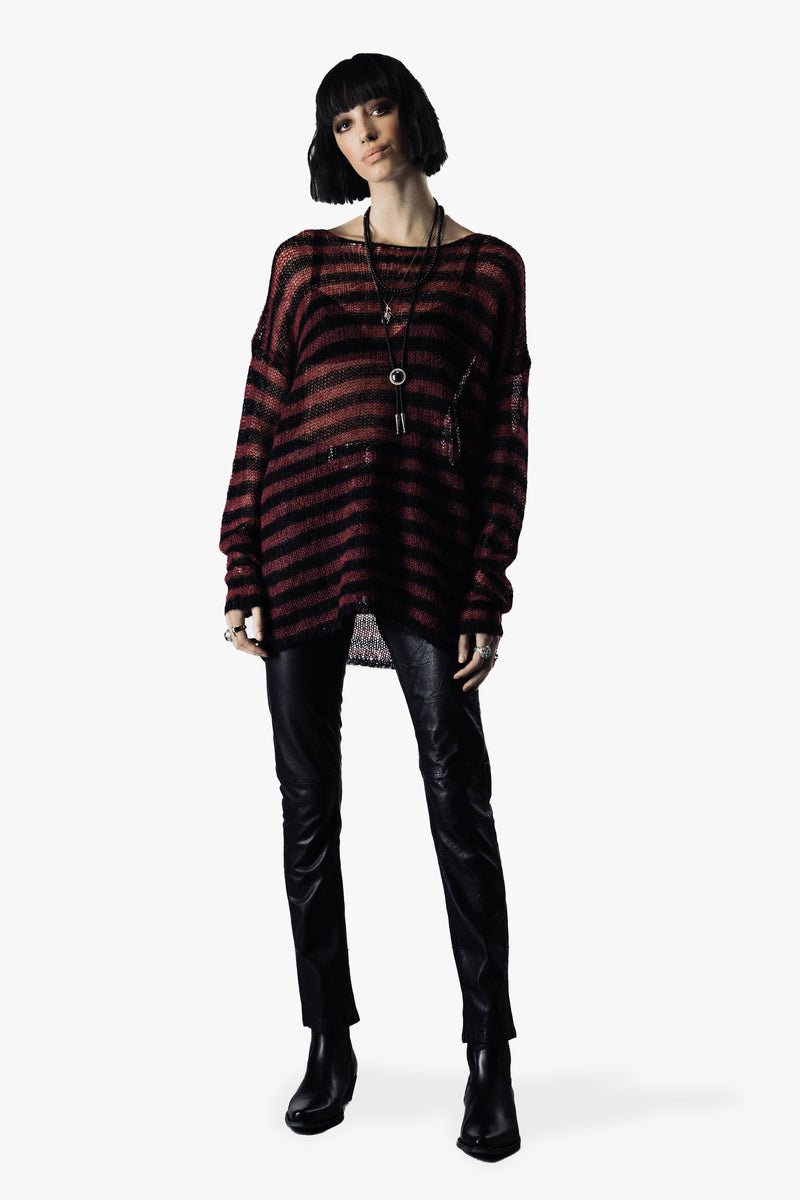 OVERSIZED CLASSIC STRIPE NAVARRO JUMPER - BLACK & OXBLOOD - WOMENS