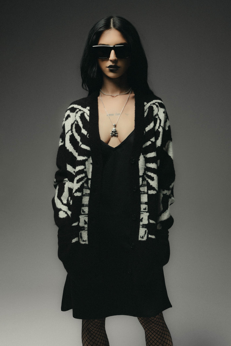 Oversized Skeleton Knit Cardigan | Black