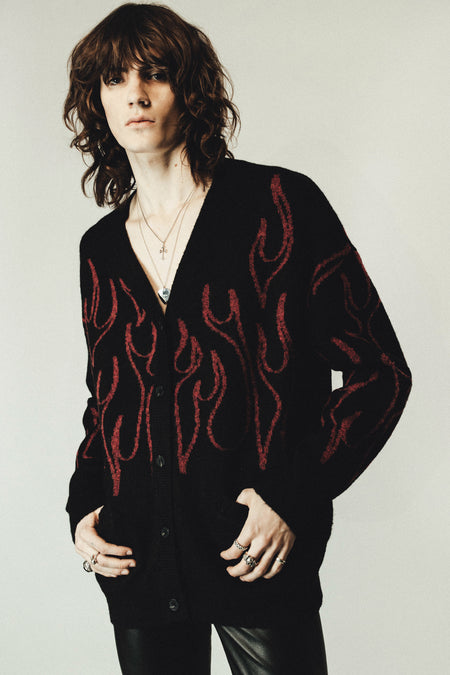 FLAME OVERSIZED CARDIGAN - RED