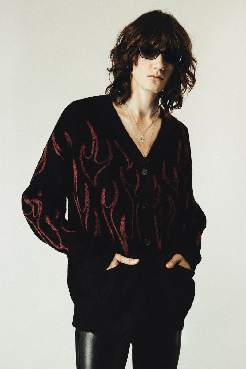 FLAME OVERSIZED CARDIGAN - RED