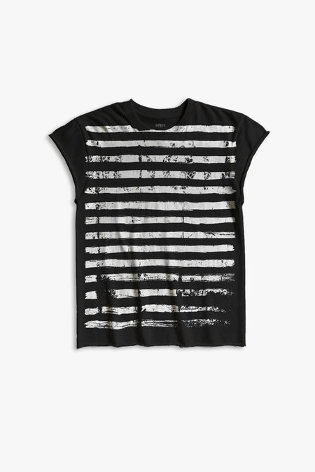 OVER PRINT STRIPE ROCKER TEE
