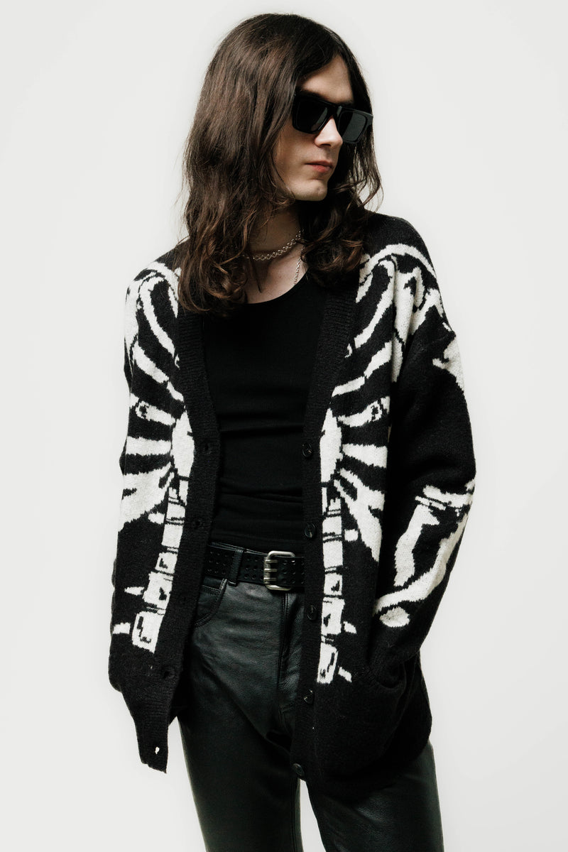 Oversized Skeleton Knit Cardigan | Black