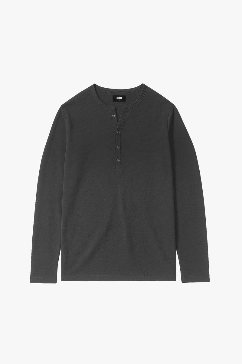 Damon Long Sleeve Henley T Shirt - Gun Metal Grey