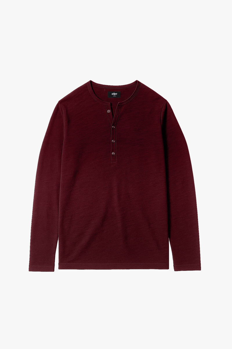 Damon Long Sleeve Henley T Shirt - Oxblood