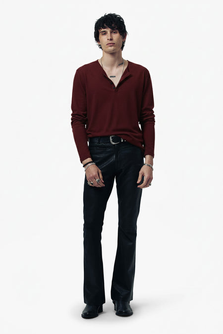 Damon Long Sleeve Henley T Shirt - Oxblood