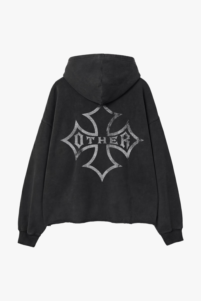 Icon Vintage Issue Raw Edge Oversized Hoodie - Vintage Black