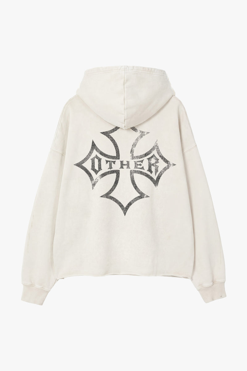 Icon Vintage Issue Raw Edge Oversized Hoodie - Vintage White - Women