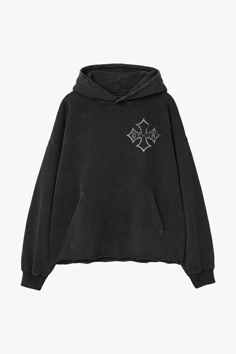 Icon Vintage Issue Raw Edge Oversized Hoodie - Vintage Black