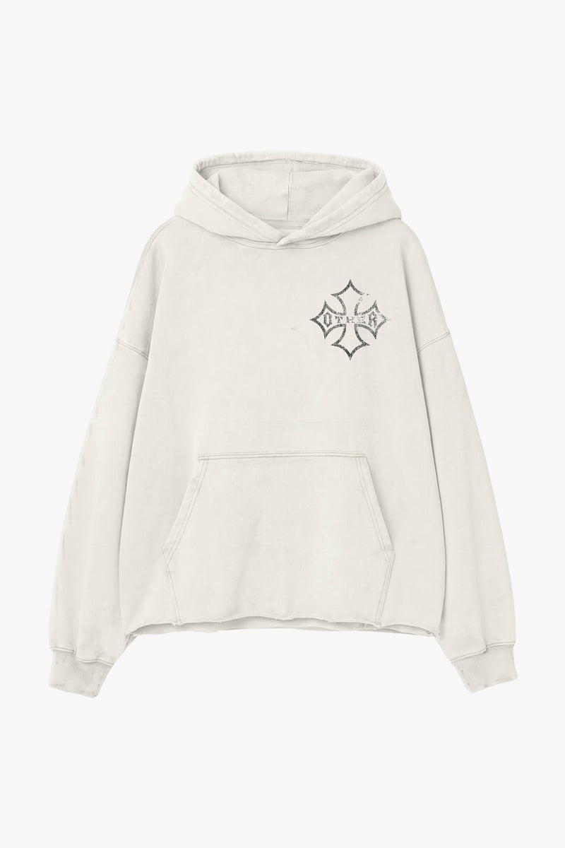 Icon Vintage Issue Raw Edge Oversized Hoodie - Vintage White - Women