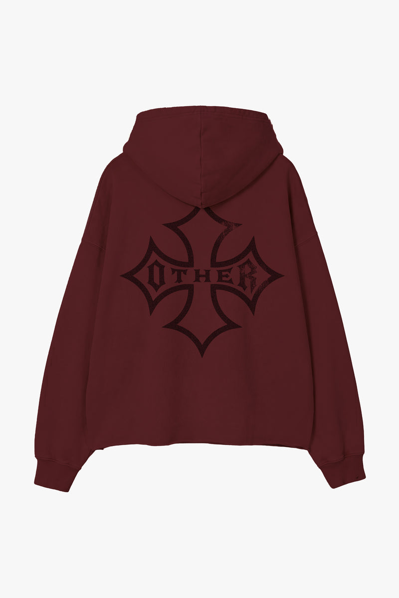 Icon Vintage Issue Raw Edge Oversized Hoodie - Oxblood