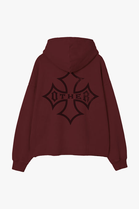Icon Vintage Issue Raw Edge Oversized Hoodie - Oxblood