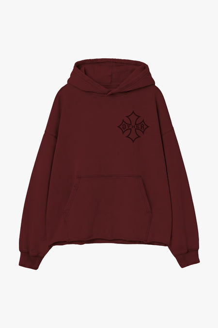 Icon Vintage Issue Raw Edge Oversized Hoodie - Oxblood