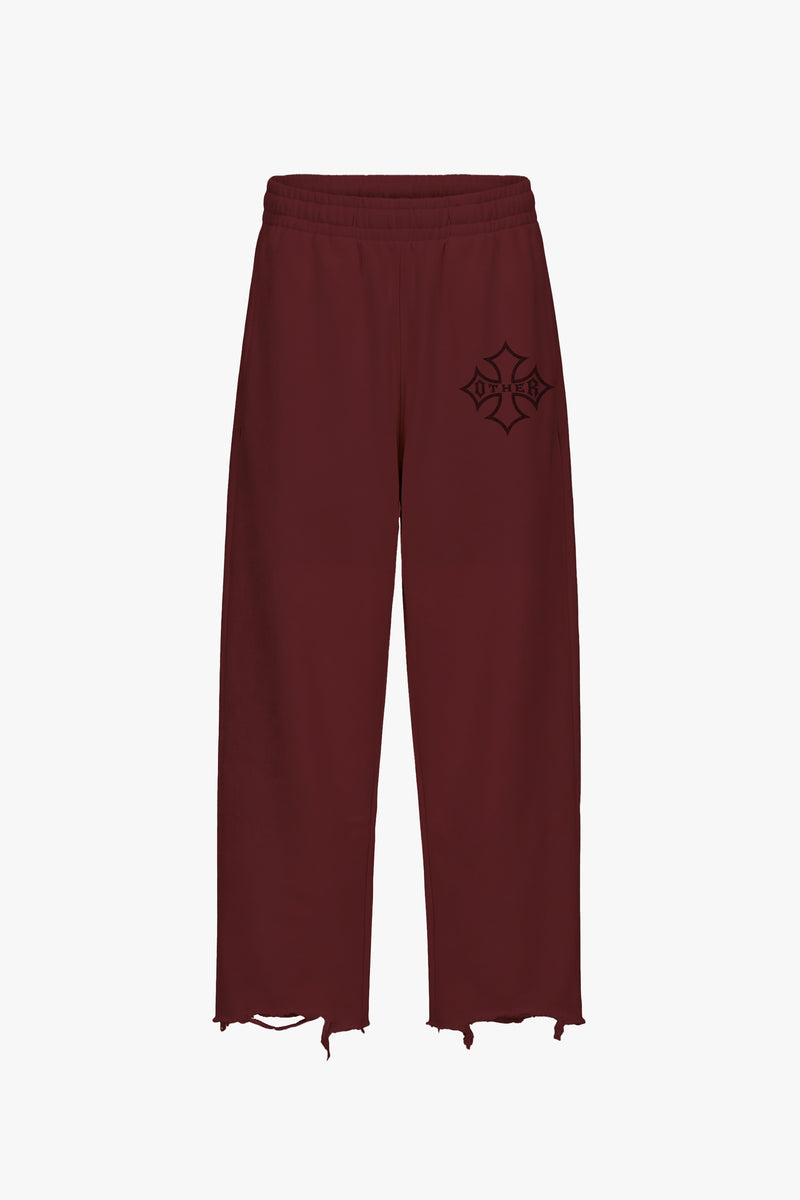 Icon Vintage Issue Raw Edge Wide Leg Sweatpants - Oxblood