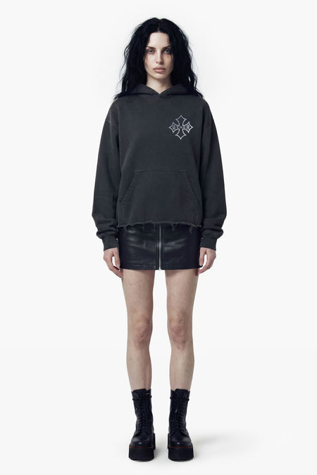 Icon Vintage Issue Raw Edge Oversized Hoodie - Vintage Black - Women