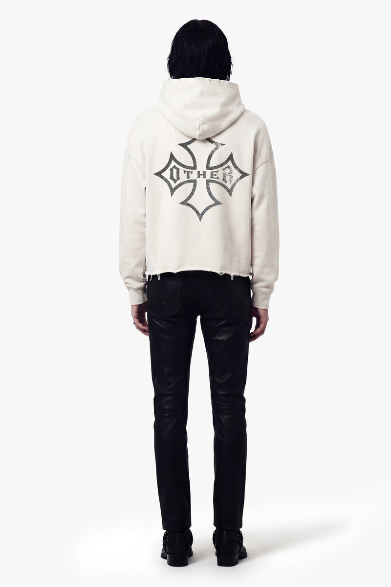 Icon Vintage Issue Raw Edge Oversized Hoodie - Vintage White